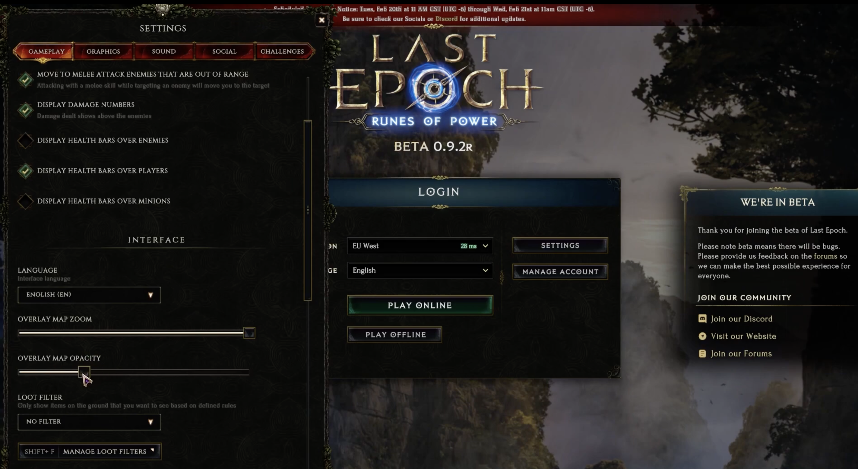 Map Opacity Slider in Last Epoch